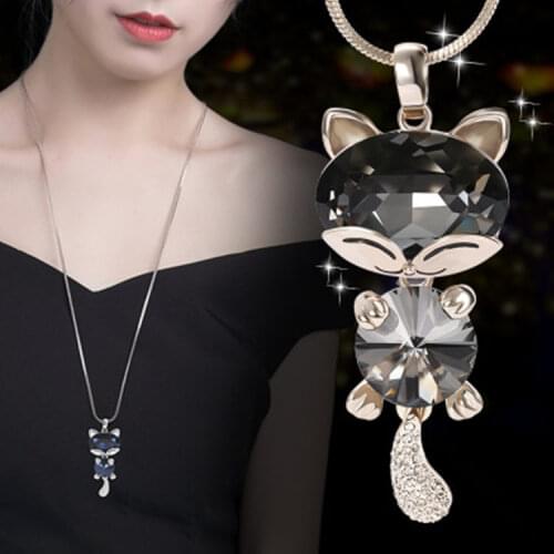 New Arrival Women Pendant Necklaces Long Lovable Cat Crystal Pendant Adorn The Simple Necklace Personalized Girl Necklace