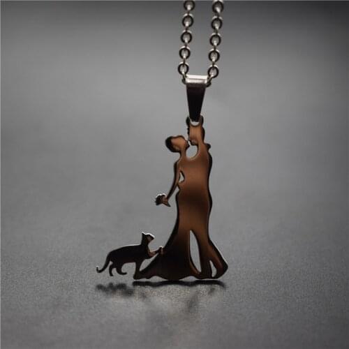 New Family Necklace Stainless Steel Lovers Couple Kiss Pendant Necklace Cat Necklace Figure Jewellery Family Jewellery