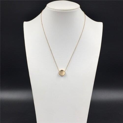 Casual Gold Color Plating Round Disc Through Chain Necklace For Women Girl Simple Delicate Tiny Elegant Jewelry Gift