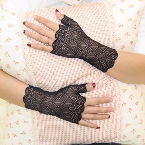 Fashion Dance Long Fingerless Womens Sexy Lace Gloves Ladies Half Finger Fishnet Gloves Heated Mesh Mitten Handschoenen