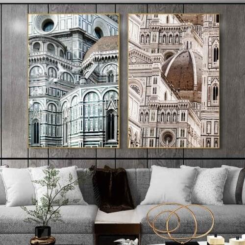 European Ancient Castle Paintings Posters Building House Vintage Yellow Green Wall Art Nordic Canvas Priints Home Decor Pictures