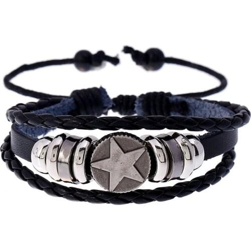 Stars Braided Leather Bracelet for Women Men Adjustable Rope Bangles Charm Handmade Fashion Jewelry Friendship Gift Wholesale