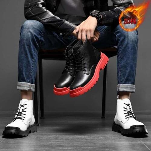 Martin boots mens shoes fall/winter British mid-help trend short boots mens shoes leather boots Black Base Cloth Mid-Top Boots