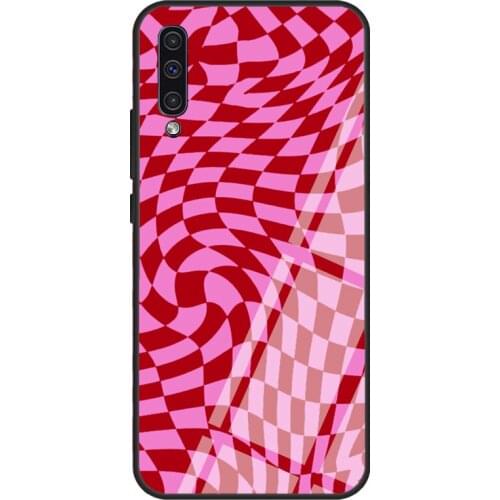 Pink Crazy Checkers Tempered Glass Phone Case For Samsung A12 A32 A52 A72 A51 A71 A31 A40 A50 A70 A20e A21S
