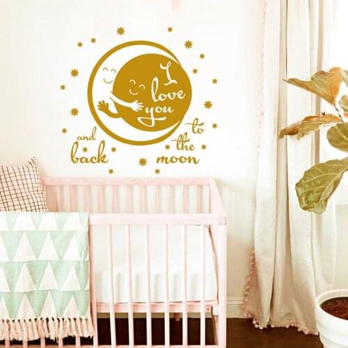 Cartoon I Love You To The Moon and Back Quote Wall Sticker Vinyl Home Decor Kids Baby Room Nursery Decals Good Night Mural S212