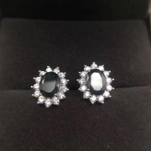 Sapphire earring Free shipping Natural real sapphire 925 sterling silver Fine jewelry 6*8mm 2pcs