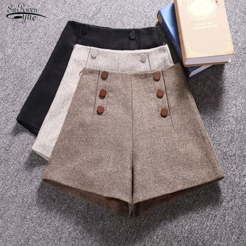 Short Mujer Korean Wool Shorts Women 2021 Winter Loose Wide Leg Shorts Feminino Autumn Zipper Pocket with Buttons Chic 7435