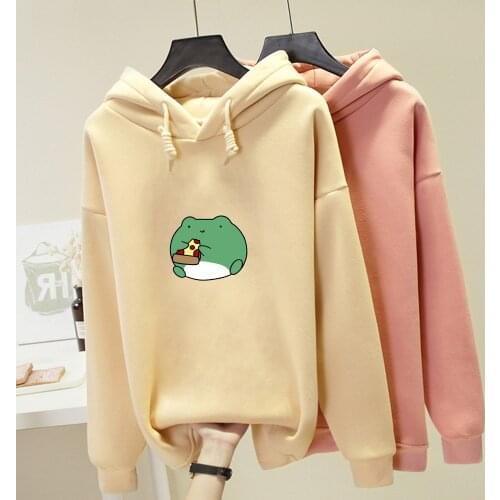Frog Hoodie Harajuku Oversized Best Friend Sweatshirt Casual Cute Hoodies for Women Tops Autumn Winter Warm Sudaderas Para Mujer