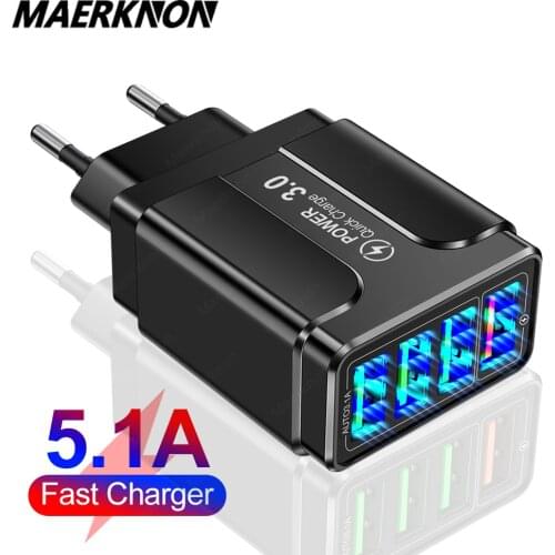 4 USB Charger Quick Charge 3.0 5.1A Universal Wall Mobile Phone Tablet Fast Charging For iPhone 12 11 Samsung Huawei Xiaomi ipad