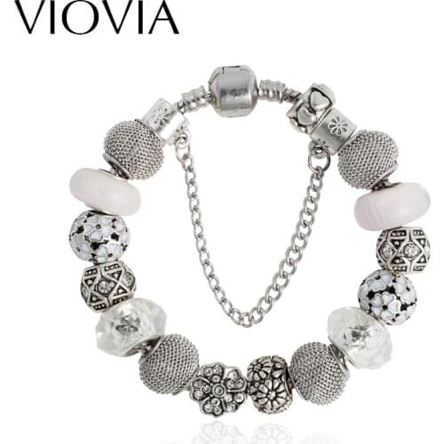 VIOVIA New Arrival Classic Clear Crystal Beads Flower Charm Fit Bracelets & Bangles 2017 Fashion Jewelry For Women B15268 MIX