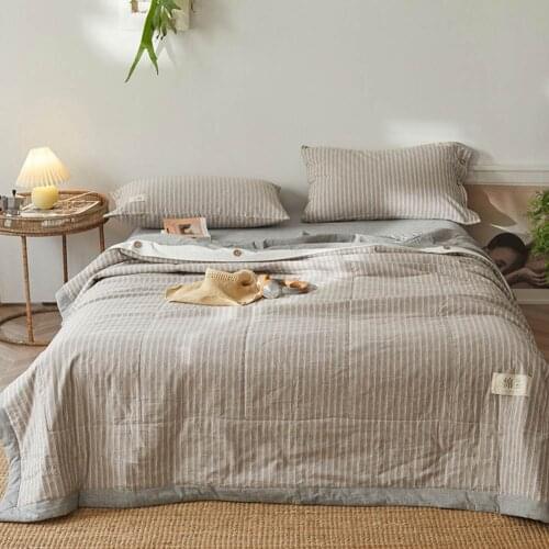 Papa&Mima Japanese Light Khaki Summer Air Conditioning Quilt Linen Throws Blanket Washable Cotton Plaids Twin Queen Size