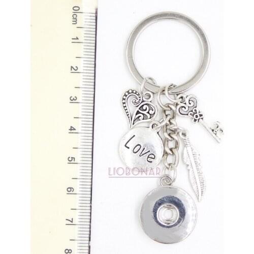 18mm Snap Jewelry Liobonar Snap Buttons Charms Keychain Heart Feather Love Handbag Charm Key Ring Gifts for men women Bijoux