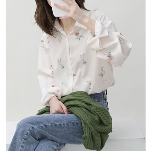 Womens Shirt Floral Printed Long Sleeved Shirt Outer for Spring and Summer d88