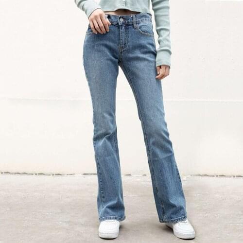 Women Low Rise Flares Leg Fit Jeans With Brown Stitching A021