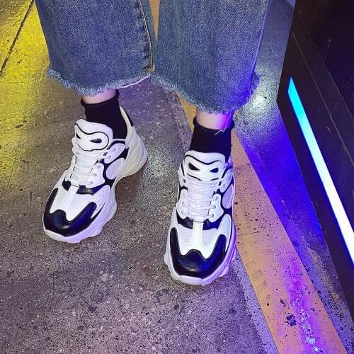 Spring Female Thick Bottom Sneakers Mixed Colors Round Toe Platform Shoes Women Flats Casual Shoes Ladies walking Shoes U13-38