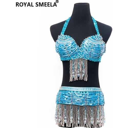 Retro Belly dance Costume Vintage Beaded tassel Belly dance bra belt set Lady Belly dancing Clothes Tribal dance costume-WY7114
