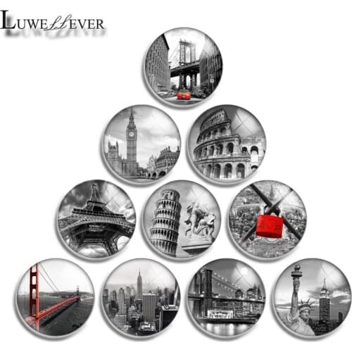 12mm 14mm 16mm 20mm 25mm 30mm 588 Modern City Mix Round Glass Cabochon Jewelry Finding 18mm Snap Button Charm Bracelet