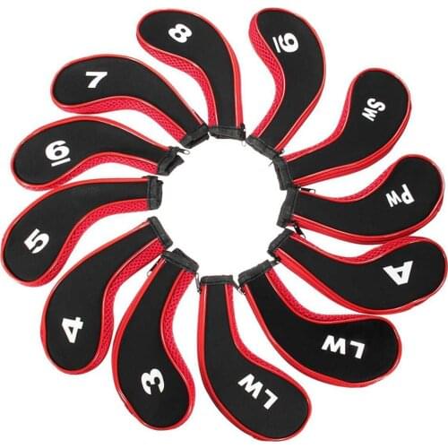 12Pcs/set Golf Clubs Iron Head Covers Headcovers with Zipper Long Neck