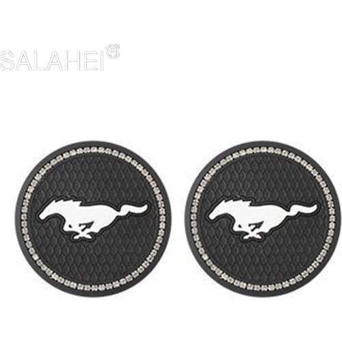 2pcs Car Diamond Water Coasters Cup Bottle Holder Mat For Ford Mustang gt 2018 2019 2020 500 Anti-slip Pad Interior Accessories