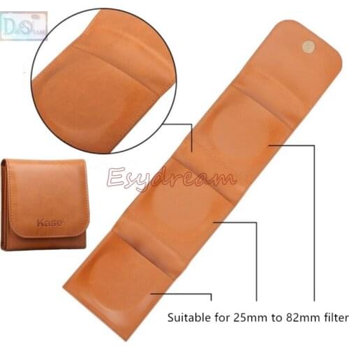 3 Pockets Slots Portable PU Leather Filter Wallet Protector Case Pouch Bag for Nisi KnightX Zomei Kenko 25 to 82mm Lens Filters