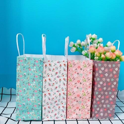 50pcs Retro Floral Paper Bag Storage Desk Organizing Stationery Learning Takeaway Candy Wedding Birthday Gift 21*15*8cm
