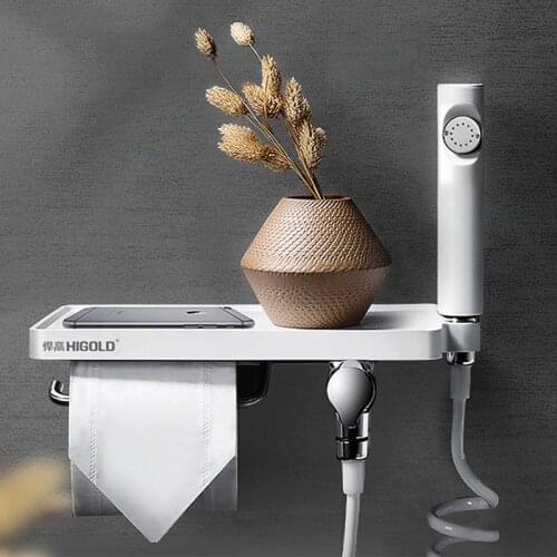 White Multifunctional Toilet Paper Holder Stand with Phone Shelf and Bidets Bathroom Accessories Set Waterproof Toissue Box
