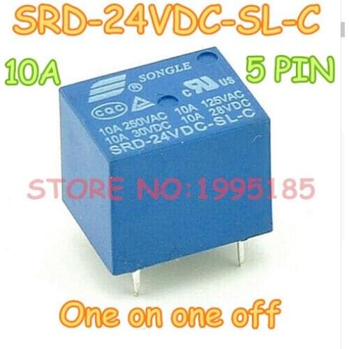 Free Shipping 5pcs/lot SRD-24VDC-SL-C T73-24V 5 pin PCB Type 24V DC Power Relay