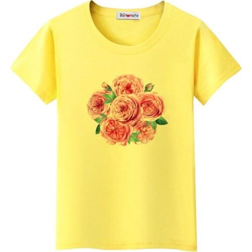 1BGtomato big flowers tshirt casual streetwear brand new t shirt women flowers oversized t shirt women clothes 2019