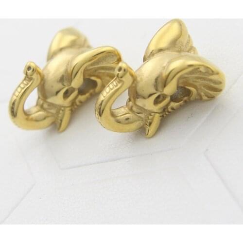 2mm Gold Elephant Head 316l Stainless Steel Small Hole Animal beads Charms for Men String Bracelets DIY Jewelry Making