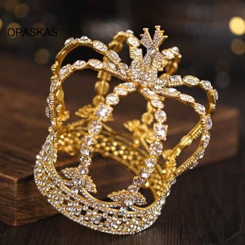 Bridal Full Round Crown Headwear Luzxury Alloy Inlaid Rhinestones Headband for Female Wedding Hair Accessories PT