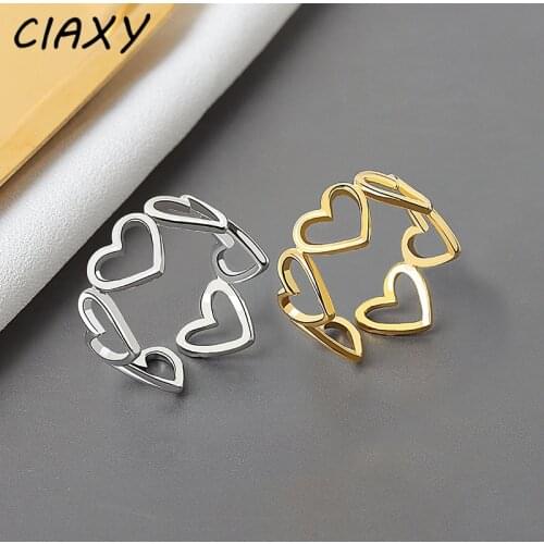 CIAXY 925 Sterling Silver Hollow Heart Rings for Women Girl Simple Cute Design Open Ring Creativity Gift Party Jewelry
