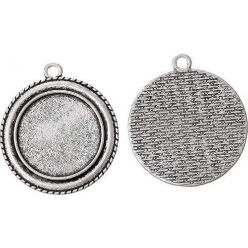 DoreenBeads Retail Charm Pendants Round Silver Color Cabochon Setting(Fit 25mm Dia)Nickel Free 4cm x 3.5cm,20PCs