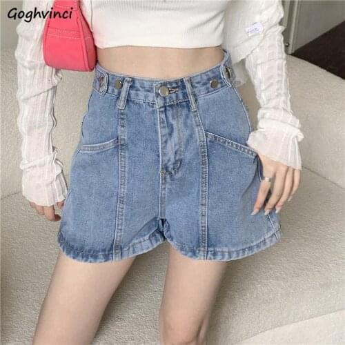 Denim Shorts Women Retro Blue Fresh Pockets Loose Students All-match Ulzzang Hipster Daily Adjustable Waist Basic Chic 2021 New