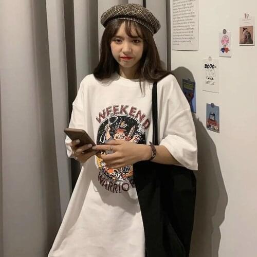 Short-sleeve T-shirt Female Oversiz Korean White Fashion Girl Student Tshirt Female Students Top Graphic T Shirts Summer Casual