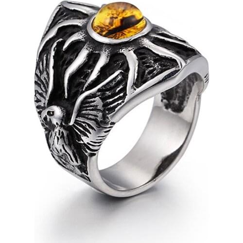 JewOrna Vintage 3D Ring for Man Woman Unisex Stainless Steel Fashion Evil Yellow Eye Bird Owl Animal Rings JOR048