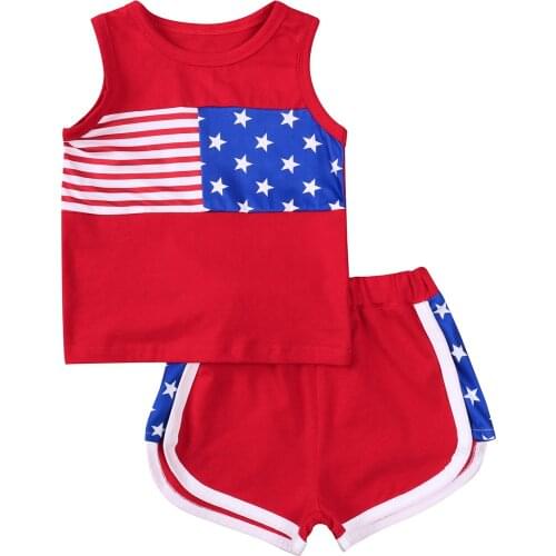 2021-02-22 Lioraitiin 2Pcs Set 1-5Years Toddler Baby Boy Girl Independence Day Clothing Sleeveless Top Shirt Shorts Outfit