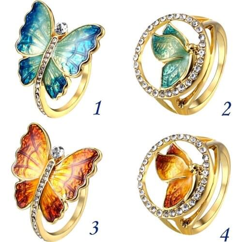 Creative Crystal Butterfly Enamel Ring Personality Prevent Allergy Female Fashion Zircon Jewelry Birthday Gifts Engagement Rings