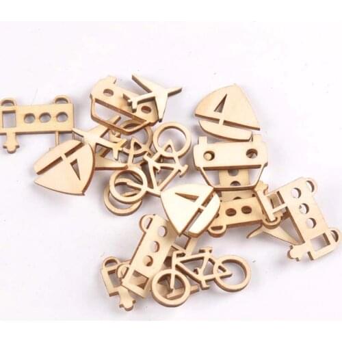 Mix 30Pcs Transportation Unfinished Wood Slices Embellishments DIY Craft Scrapbook Art For Home Decoration Wooden Ornament M2184