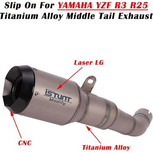 Slip On For YAMAHA YZF R25 R3 Motorcycle Titanium Alloy Exhaust Escape Modified Motorbike Muffler Tail Middle Tube Link Pipe
