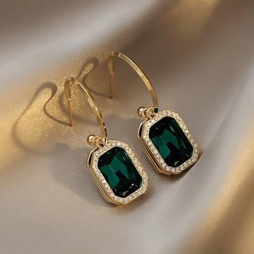 Korean fashion earrings pendant high sense light luxury minority emerald crystal in 2021 new temperament earrings earrings