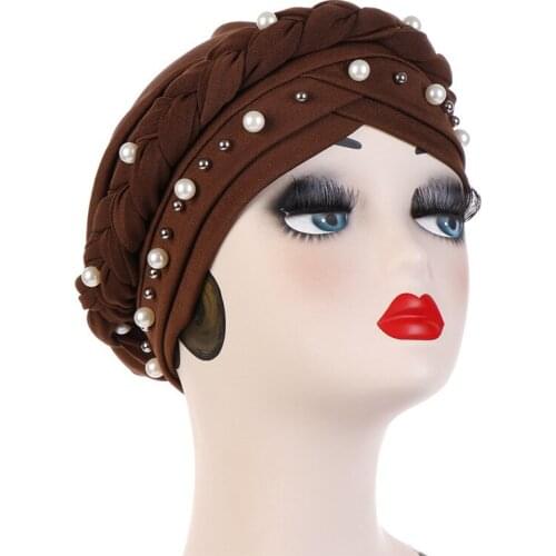 Muslim Hijab Caps soild color braid turban caps diamonds hijab bonnet arab headwrap hat islamic cross headwrap female india hat