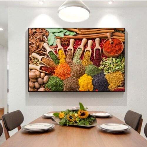 Kitchen Theme Wall Art Posters And Prints Herbs and Spices on the Table Canvas Paintings On the Wall Art Pictures Home Cuadro