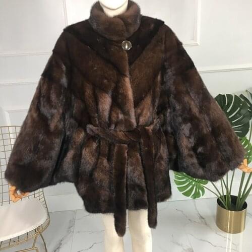New genuine natural mink fur coat womens batwing blouse jacket fashion mink fur coat Plus Size Big fur coat