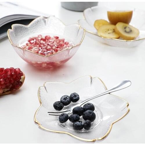 Nordic Tableware Supplies Ins Popular Gold Inlay Glass Sauce Bowl Japanese Cherry Blossoms Seasoning Plate Small Dipping Dish