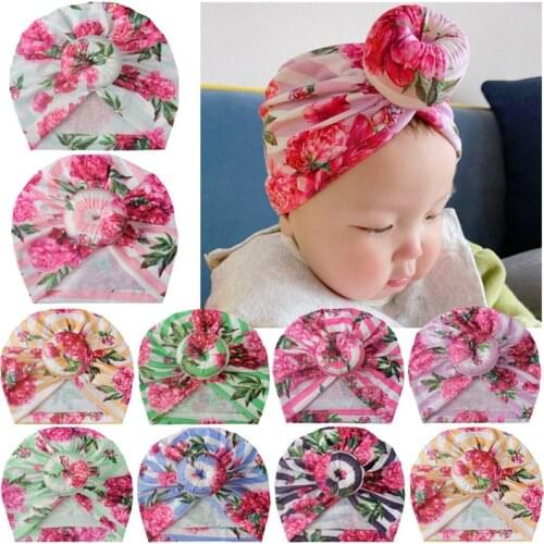 New Childrens Hat Fashion Print Borderless Hat Newborn Ball Turban Hat baby Donut Hat For 0-3 Years Old
