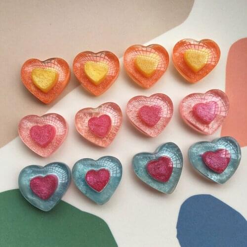 New style 40pcs/lot glitter decoration cartoon hearts shape resin beads without holes diy jewelry earring/garment accessory