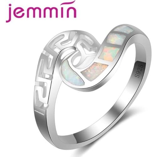Particular Curly Band 925 Sterling Silver Brand Jewelry Hot Fashion Twist Hollow Rainbow Opal Ring for Women Wedding