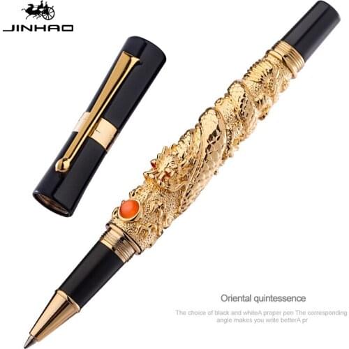 JINHAO Flying Dragon Vintage Rollerball Pen with Ink Refill, Metal Embossing Noble Golden Color Business Office School Supplies