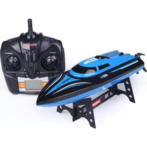 High Speed Boat 2.4GHz 4 Channel Racing Remote Control Boat H100 Blue RC Boat 30km/h With LCD Screen Toys For Christmas Gift