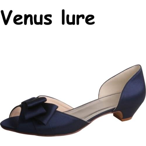 Custom Handmade Navy Blue Low Heel Dress Shoes for Wedding Round Toe